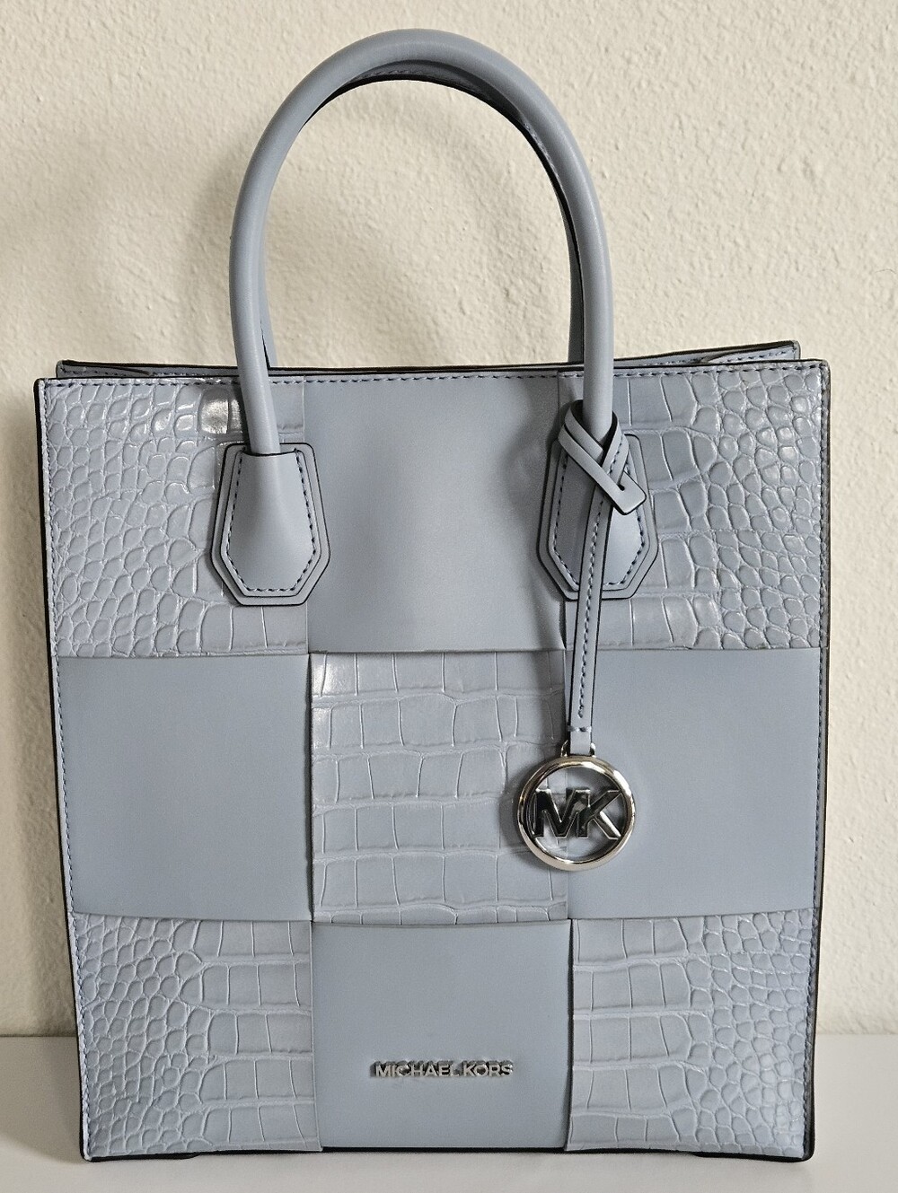 Michael Kors Women's Light Blue Croc-Embossed Patchwork Tote